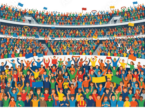 Cheering crowd of fans in a large stadium arena