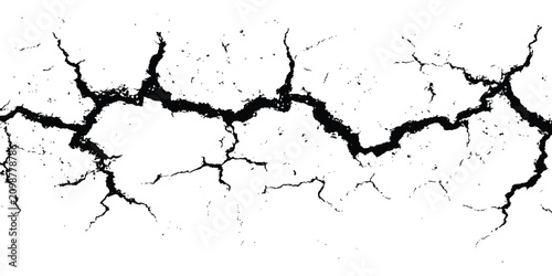 Cuadro en lienzo Abstract horizontal black jagged crack on white background showing damaged fractured texture vector illustration