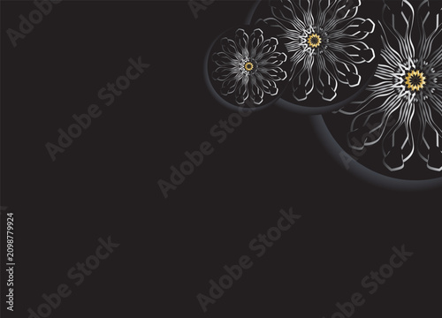 Modern Monochrome Floral Circle Abstract Design