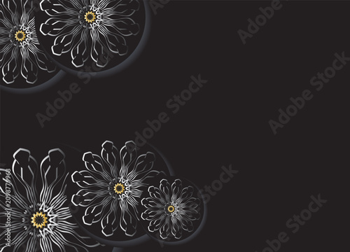Modern Monochrome Floral Circle Abstract Design