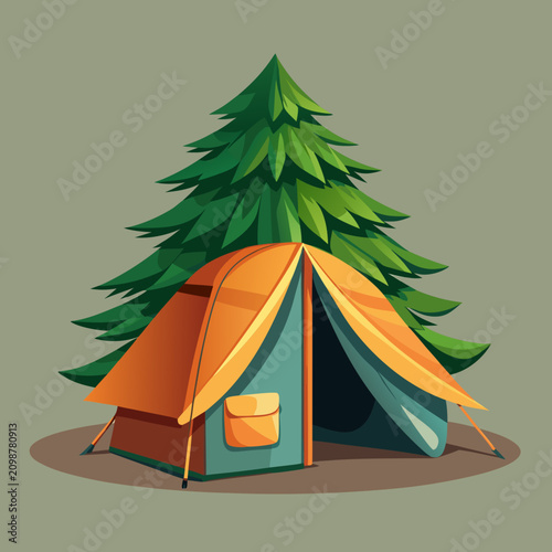 vector illustration of  tent in the forest