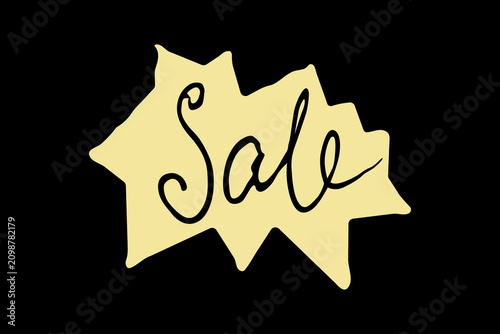 Hand drawn sale lettering on abstract shape, doodle discount label