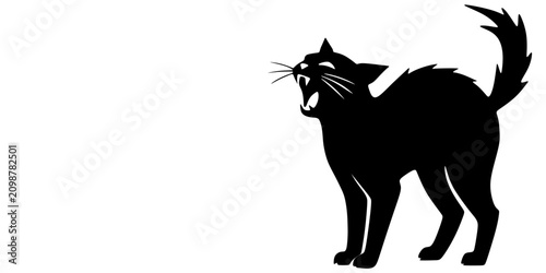 фотографія Angry Arched Back Black Cat Silhouette for Halloween Vector Illustration