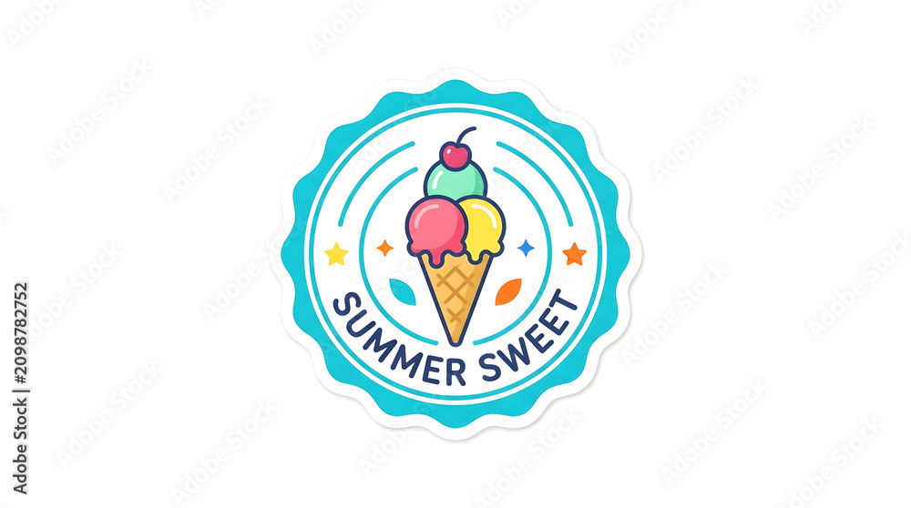 Naklejka premium Colorful Ice Cream Cone Icon with Summer Sweet Text