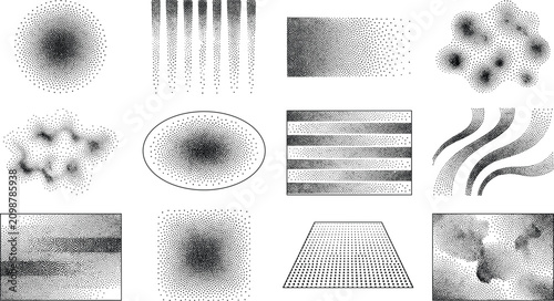 Foto Collection of stipple dot shading textures, geometric shapes, and abstract grain