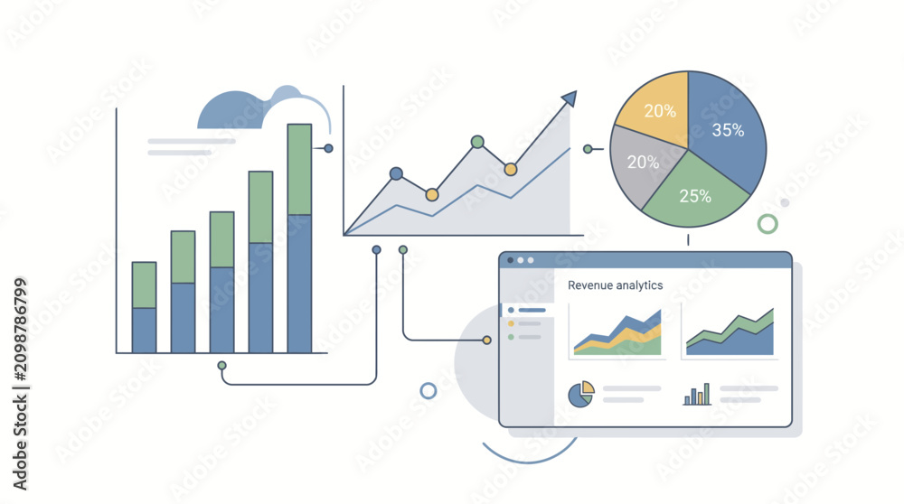 Fototapeta premium 3D Business Growth Graph with Upward Arrow on Computer Tablet and Laptop Display Financial Data Analytics Market Investment Report and Success Concept