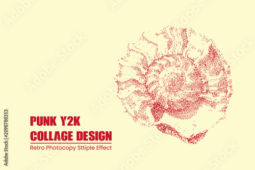 Foto Stipple effect illustration of an ammonite fossil, red dot art style on a light