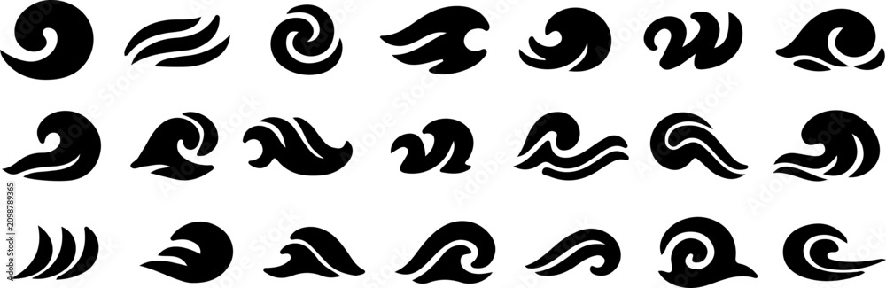 Fototapeta premium Black water wave symbols
