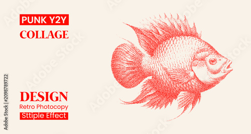 Fotografie Stipple effect red fish illustration, retro photocopy style graphic design eleme