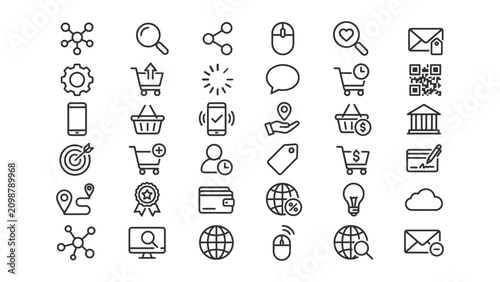 black line icons for business and e-commerce concepts