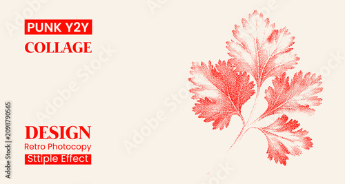 Tableau sur toile Punk y2k collage design with a red stipple effect cilantro leaf illustration on