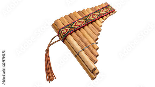 Konstfotografi Traditional wooden pan flute musical wind instrument folk acoustic instrument is