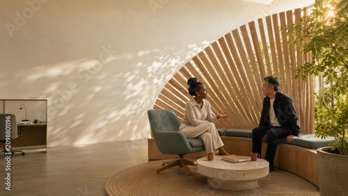Office Partition Opens as Two Colleagues Finally Talk