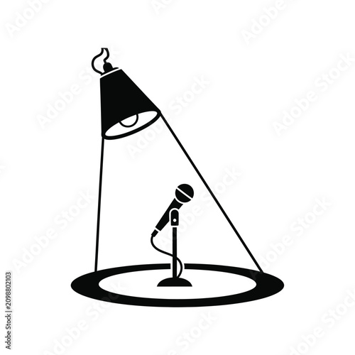 Tableau sur toile Microphone on stand under spotlight solo.