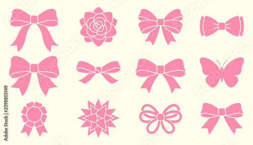 Cuadro en lienzo Assorted pink decorative bows and floral rosette elements with decoration celebr