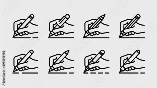 Quadro su tela Series of animated hand drawing a smiley face with pencil and paper step by step