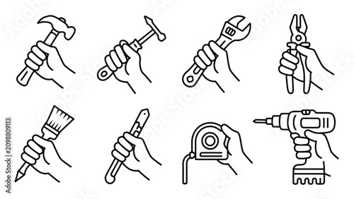 Foto Set of eight colorful power tool icons in flat design style Vector