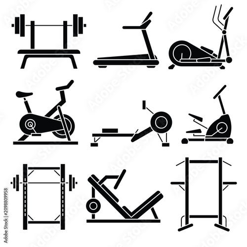 Canvas Print Gym Equipment and Fitness Machine solid Icon Set