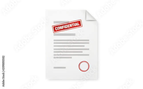 Confidential document with red seal and rubber stamp during a formal business meeting isolated on transparent background