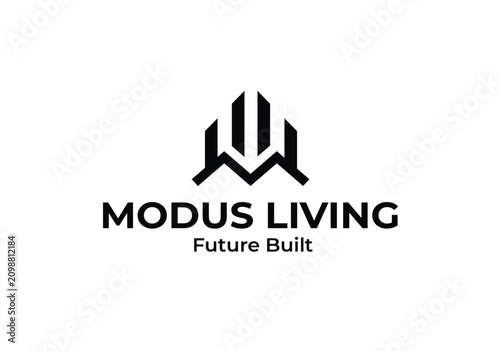 Bild auf Leinwand Modus Living Futuristic Real Estate Logo, Letter M Building Vector Template