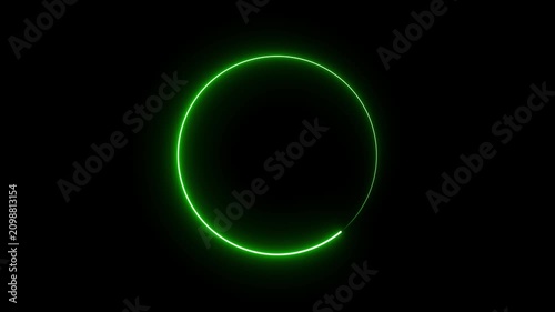 neon circle frame overlay 4k, glowing neon circular border pulsing animation, live streaming neon sign circle effect. alpha channel seamless loop.