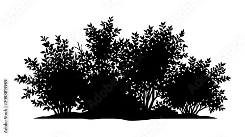 фотографія CAD tree lines,  grass Black silhouette trees, bushy foliage, landscape elements