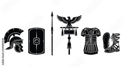 Bild auf Leinwand Roman Military Equipment Collection Black Silhouette helmet