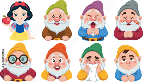 Foto Snow White Princess and Seven Dwarfs Character Avatar Set with Different Express