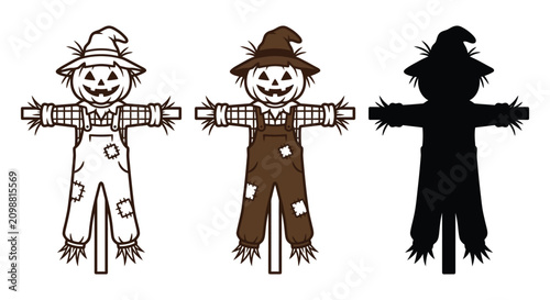 Cuadro en lienzo Three Scarecrow Illustrations In Varying Styles Including A Black Silhouette