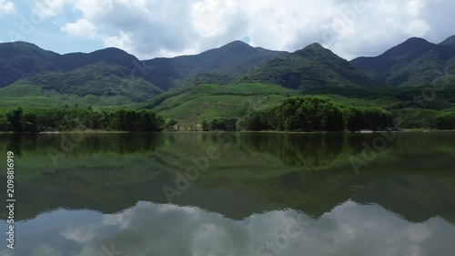 lake and mountains in Vietnam dron view