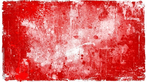 Red paint strokes cover a textured canvas surface