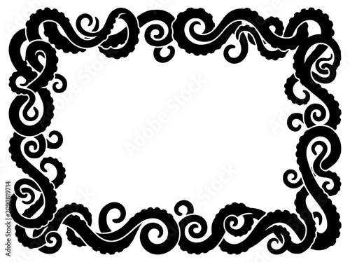 Black Octopus Tentacles Frame Silhouette Border Nautical Design