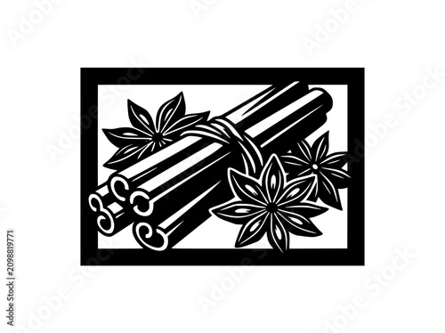 Graphic Illustration of Cinnamon Sticks and Star Anise in a Frame