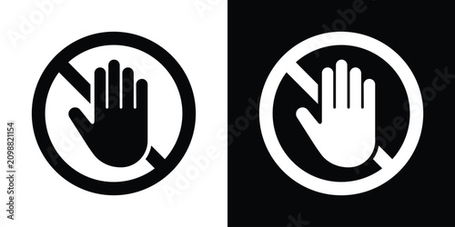 Open hand inside a no entry / prohibited ban sign. Clean vector graphic for access denied, stop, forbidden actions, and security warning concepts.