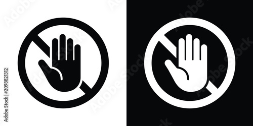 Open hand inside a no entry / prohibited ban sign. Clean vector graphic for access denied, stop, forbidden actions, and security warning concepts.
