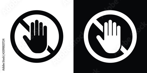 Open hand inside a no entry / prohibited ban sign. Clean vector graphic for access denied, stop, forbidden actions, and security warning concepts.