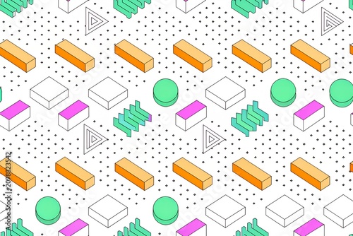 Multicolor paper grid texture background with geometric isometric pattern