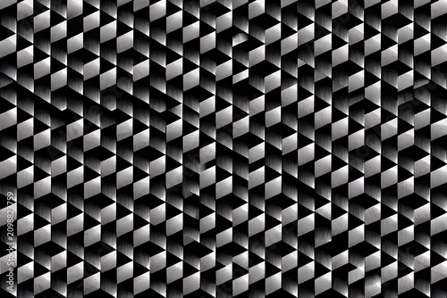 Charcoal grey metallic grid texture background with geometric cube pattern