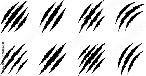 Bild auf Leinwand Set of sharp animal claw scratch marks silhouettes with scratches wildlife aggre