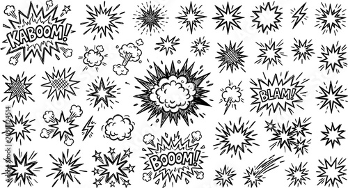 Obraz na płótnie Comic book speech bubble style explosion and sound effect set with explosion ill