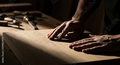 Craftsmanship Evident In Hands Examining Carefully Finished Wood Surface