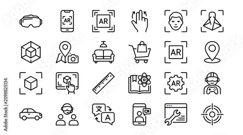 Collection of modern flat design icons representing various technology and lifestyle concepts.