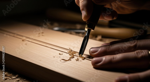 Craftsmanship In Detail A Close Up Of Wood Carving With Precision Tools And Natural Materials