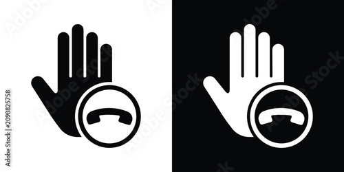 Schilderij op canvas Vector icon set featuring a raised stop hand combined with a phone receiver hang-up symbol, perfect for hang up or call decline designs