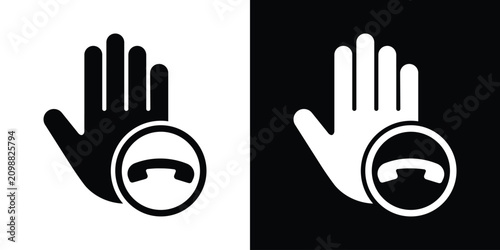 Cuadro en lienzo Vector icon set featuring a raised stop hand combined with a phone receiver hang-up symbol, perfect for hang up or call decline designs