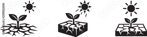 Photos Drought and soil aridity icon collection with climate change, desertification and agriculture vectors