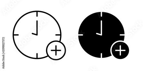 Extra Hours Icon represents overtime work, extended schedules, and time management with an editable outline vector illustration.
