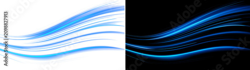 Sweeping Blue Light Arc With Striped Glowing Ribbons And Transparent Background For Wide Banner Design