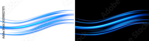 Rolling Blue Light Ribbon With Glossy Glowing Ribbons And Transparent Background For Wide Banner Design