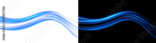 Dynamic Blue Light Sweep With Multiline Glowing Ribbons And Transparent Background For Wide Banner Design